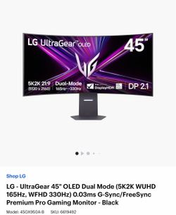 LG - UltraGear 45" OLED Dual Mode (5K2K WUHD 165Hz, WFHD 330Hz) 0.03ms G-Sync/FreeSync Premium Pro Gaming Monitor - Black