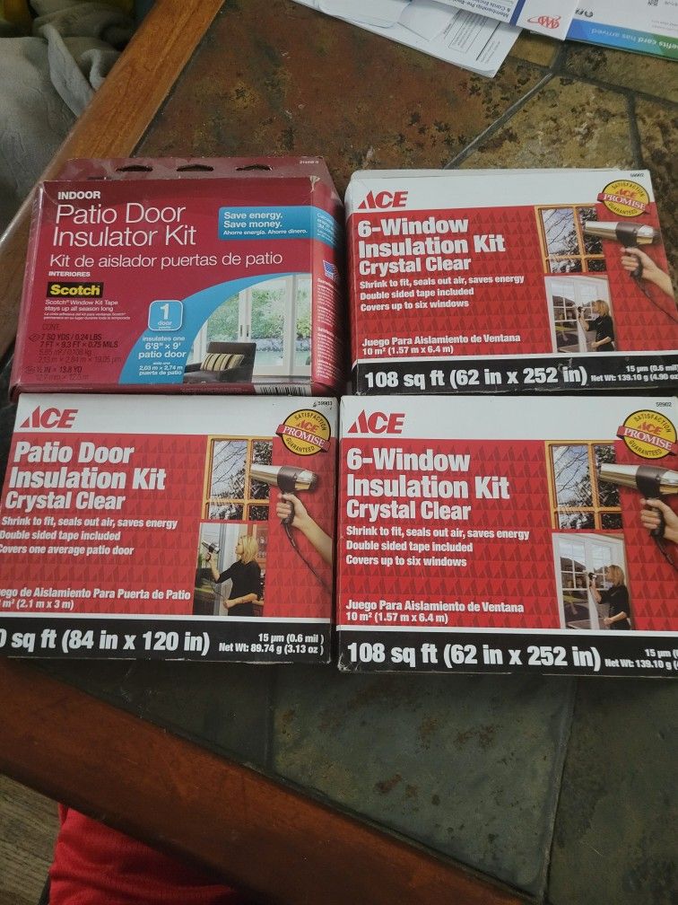 Patio door and window insulation kits.