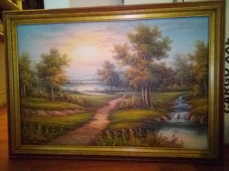 Landscape Painting with Wood Frame