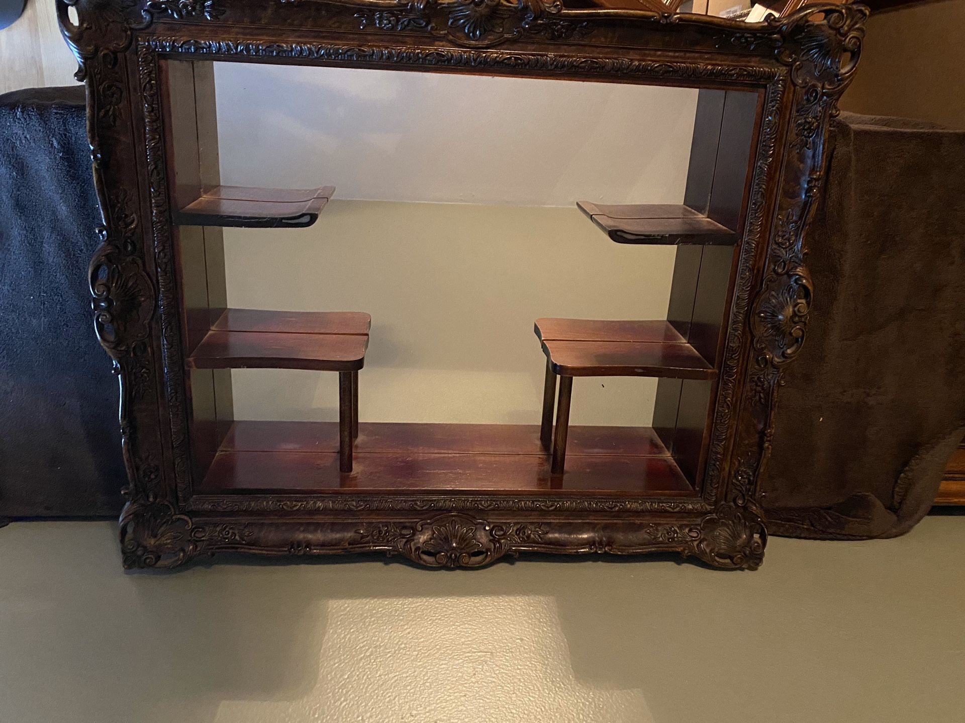 Stunning Smaller Vintage Antique Wood Mirrored Shadow Box Knick Knack Shelf