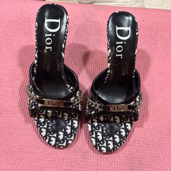 Black Dior cherry blossom monogram lock heels