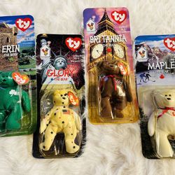 RARE Mcdonalds The Bear Ty Beanie Baby Collection, Boxed & never opened Full Set of 4. Erin, Maple, Brittania and Glory w/1993 errors