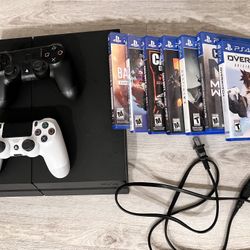 PS4 500 GB With Cords, 2 Controllers, And 7 Games