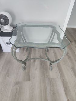 Glass Top Wrought Iron Side Table