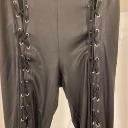 black sexy string laced accent tights pants leggings XL gothic