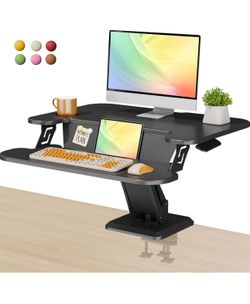 28" Standing Desk Converter, Height Adjustable Clamp Desktop Riser with Keyboard Tray