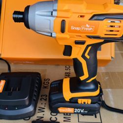 SnapFresh Cordless Impact Driver, SnapFresh 20V 1/4” Impact Drill w/ 1350in-Lbs Torque, Variable Speed 2200 RPM, Built-in LED, 2.0Ah Li-ion Battery, 1