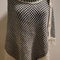 Black & White, fringed poncho by Love by Chesley Size X/XL