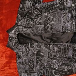 FTP Black Leather Jacket w White Stiching