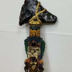 Aztec Warrior Rain Stick made in Mexico double sided Axe Hacha de Guerrero Azteca Sacrificial Axe