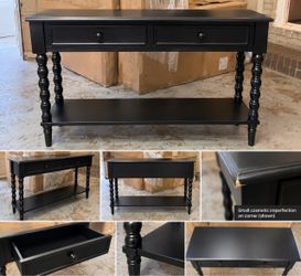 Black Wood Console Table with Drawers and Shelf