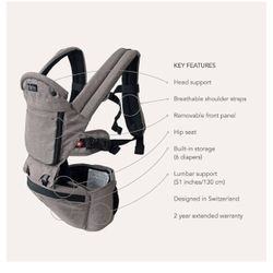 MiaMily Hip Seat Baby Carrier - 6 Carry Positions - Newborn to Toddler - Lumbar Support - Stone Grey