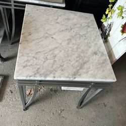 2 Marble end Tables W Steel Legs Silver Grey 