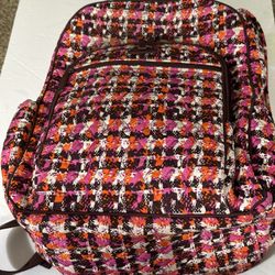 New  Vera Bradley Campus Tech Backpack Tweed Pink 16X12X7 1/2 Large Laptop Holder 