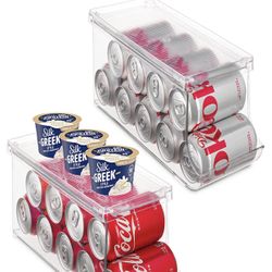 Set of 2 Stackable Refrigerator Organizer Bins Pop Soda Can Dispenser 