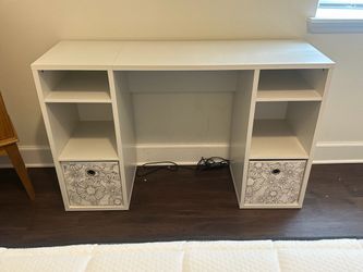 White Desk with Shelves and Floral Drawers along with chair