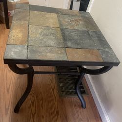 2 Pcs- Vintage Metal + Slate Stone Coffee + End Table Set