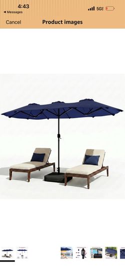 Vongrasig 15FT Large Patio Umbrella with Base Included, Outdoor Double sided Umbrellas with Crank Handle, Rectangle Table Umbrella for Pool Lawn Garde