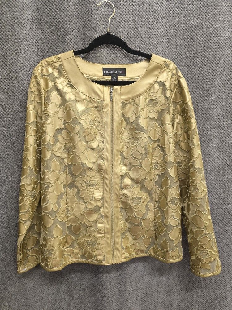 Gold Lace Jacket Women's Size 1X, Zipper Front, No Pockets
