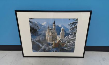 Framed Neuschwanstein Castle Winter Landscape Art Print Mattered Wall Decor