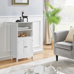 Bathroom Floor Cabinet, Free Standing Cabinet with Double Door and Adjustable Shelf, Side Tall Storage Organizer for Living Room/Kitchen/Hallway/Home 