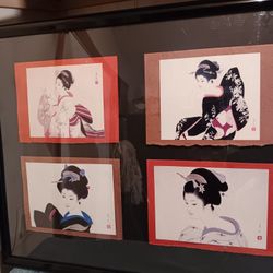 Shimura Tatsumi Japanese Stamped  Prints 5.5"×6.5" Frame 37"×44" 