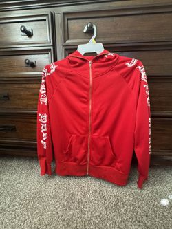 Red & White Graphic Zip Up Hoodie