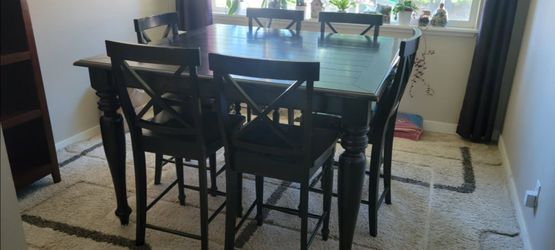 High Dining Table set with 6 chairs (black antiqued)