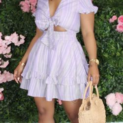 Striped Knot Design Mini Dress