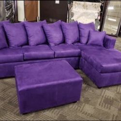 New USA Made Purple, Gray Or Black Sectional And Ottoman Sofa Couch 