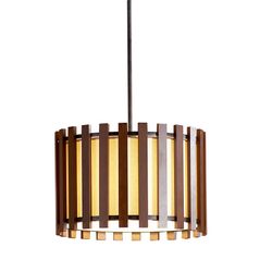 Allen + Roth Pecan Wooden Pendant Light 17.75" w/ Light in Fabric Shade #103102