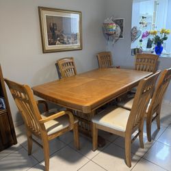 Solid Wood Table With Leaf Extension, 4 Wooden Chairs And 2 Wooden Arm Chair
