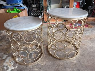 2 steel marble top end tables
