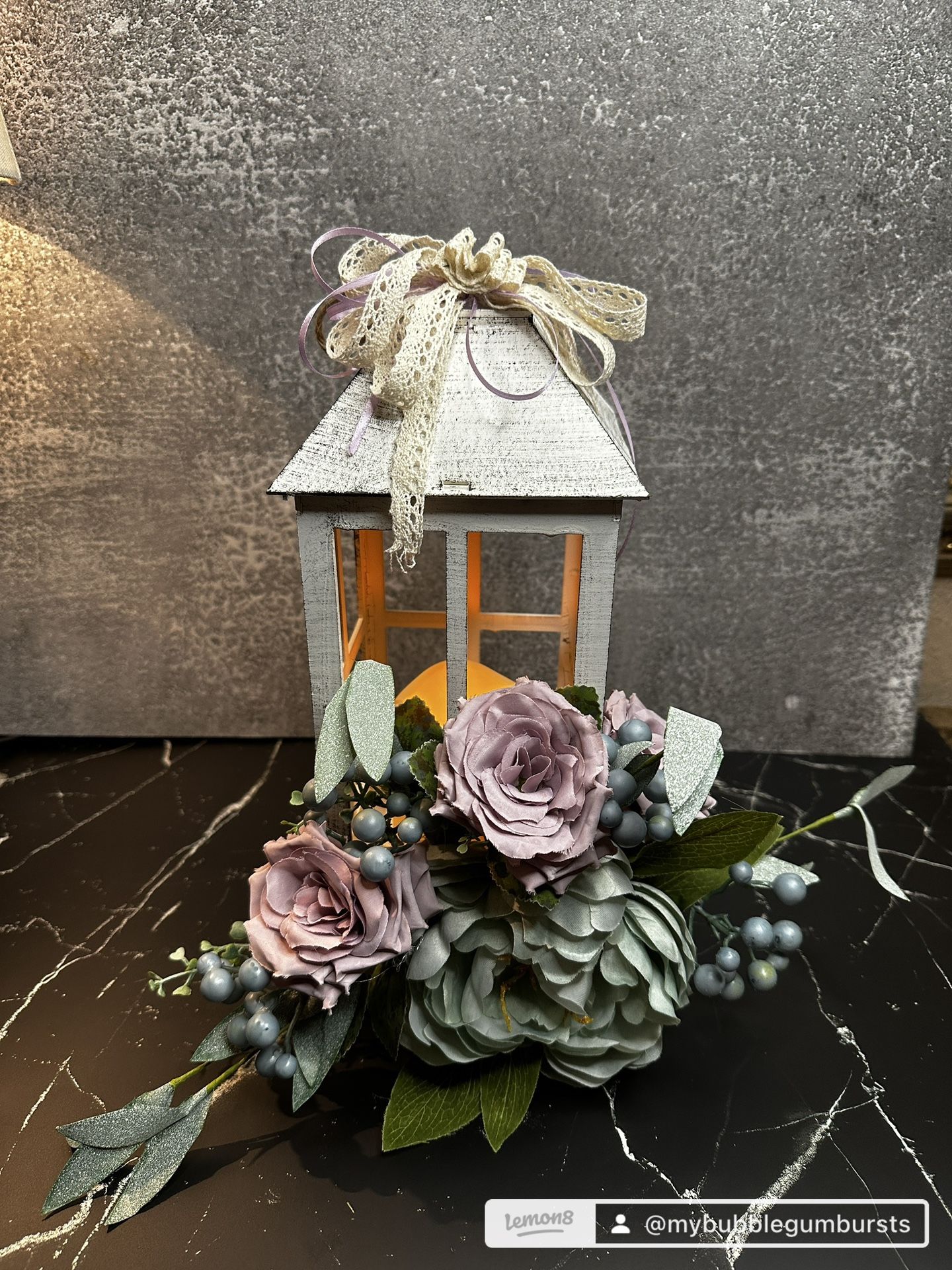 Spring Flower Centerpiece With Lantern And Candle New Handmade