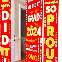Graduation Party Vinyl Banners You Did It! Class '24  Decorations Red/Gold 2Pack