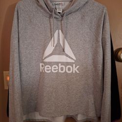 Reebok cropped hoodie Gray white Light pullover Trendy Size Large $30 