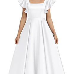 Girls Satin White Gown A-Line Long Princess Dress Maxi Ruffle Sleeve Squareneck Made By Dideyttawl size 8 & size 10
