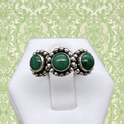 Handcrafted Genuine Malachite & Solid Sterling Silver Ring - Sz 7