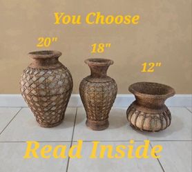 Rattan/Rope Wrapped Pottery Vases Floor/Table   Boho,Rustic,Tribal,Southwestern 