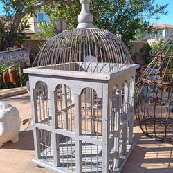 $24 Wooden Victorian Look Metal Birdcage. Opens from the Bottom, Add Plant. Fun Garden Decor 