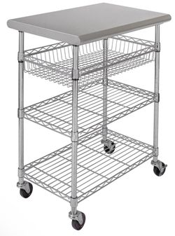 Rolling Wire Shelf Cart with Stainless Steel Top