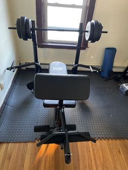 5 In 1 Full Body Workout Adjustable Bench Press W/Barbell Rack And Weight Plates (100Lbs)