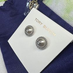 TORY BURCH Earrings Rope Logo Stud Earring Silver