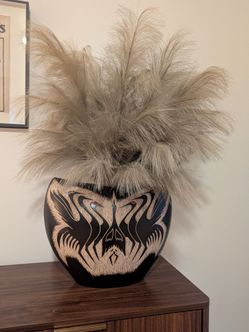 Large Asian Ceramic Postmodern Vase with plumes