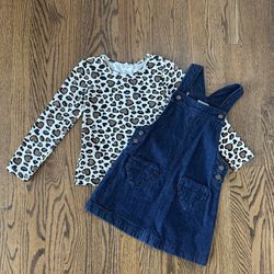Size 5 Girls Max Studio Jean Overall Dress with Leopard Top