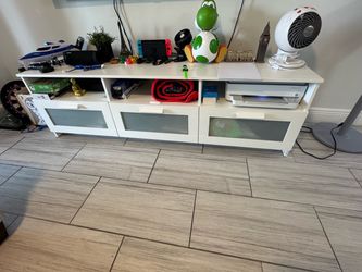 White TV Stand with Frosted Glass Drawers