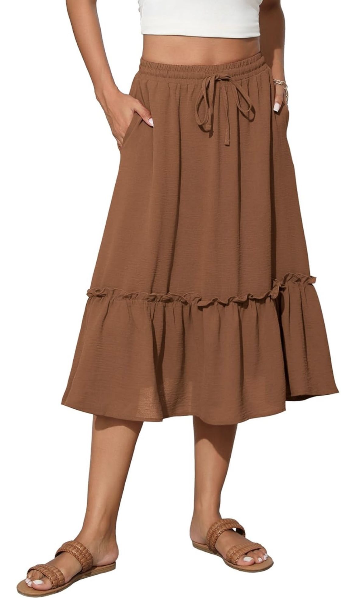 High Waist Tiered Skirts for Women Flowy Skirts for Women Below Knee