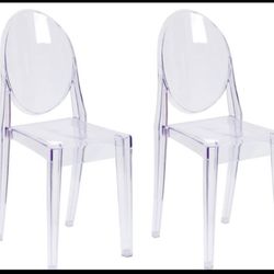 lot of 2 - New Other Flash Furniture Ghost Side Chairs In Transparent Crystal