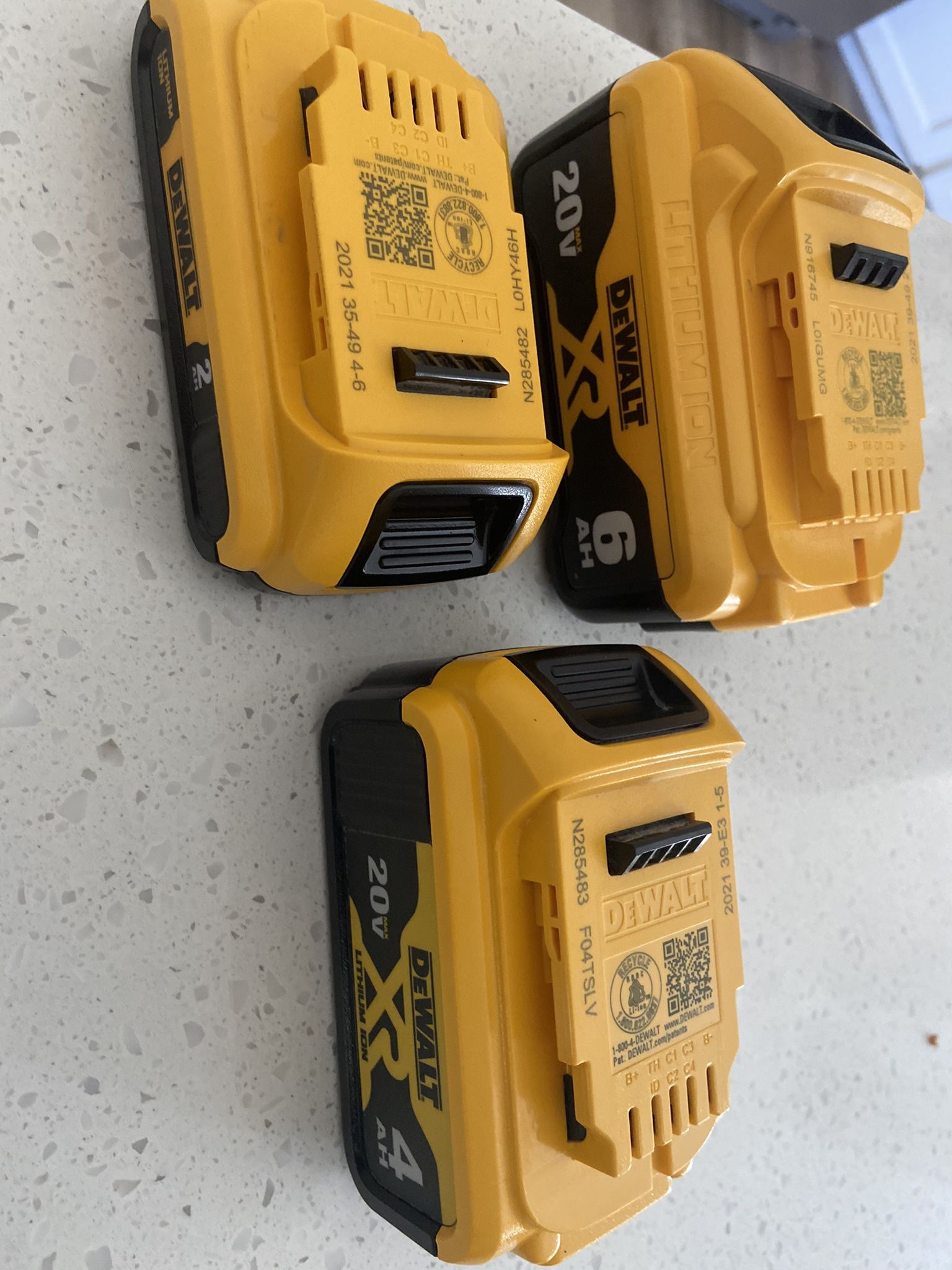 Dewalt 20-Volt MAX XR Premium Lithium-Ion 6.0 Ah Battery, 20-Volt MAX XR 4.0 Ah Battery and 20-Volt MAX 2.0 Ah Battery