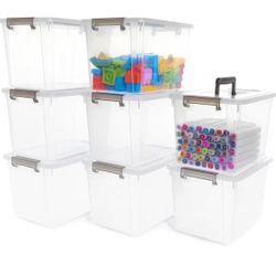 8 Packs 6 QT Plastic Storage Bins with Latching Lids Clear Storage Box with handle Stackable Storage Containers 